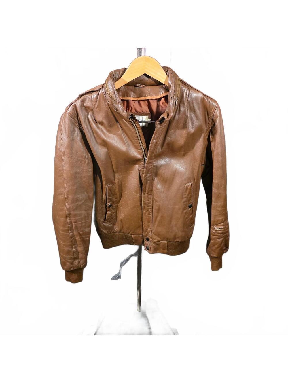 Vintage Brown Genuine Leather Bomber Jacket Size 40
